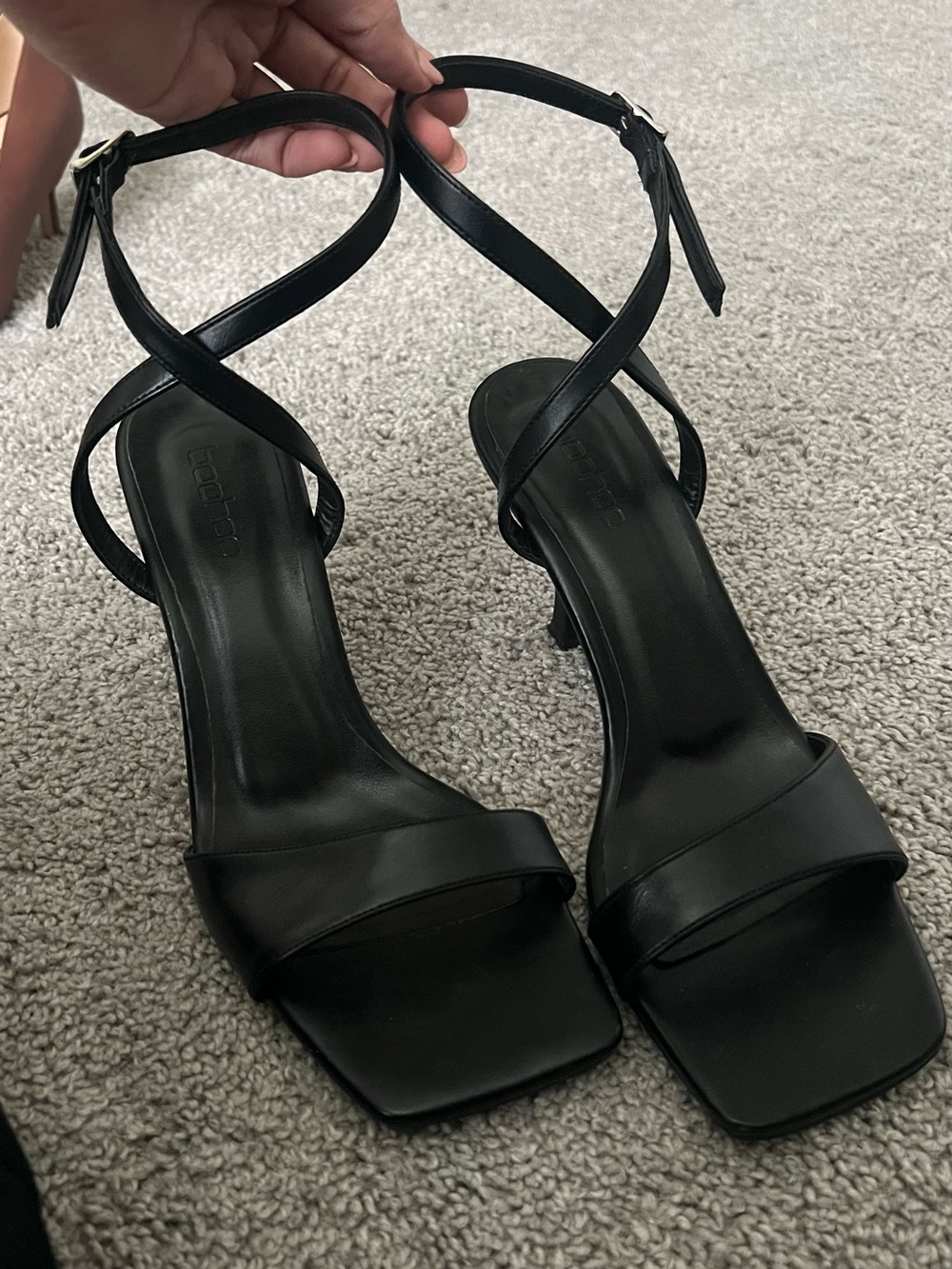 Boohoo Black Strappy Square Toe Heeled Sandals